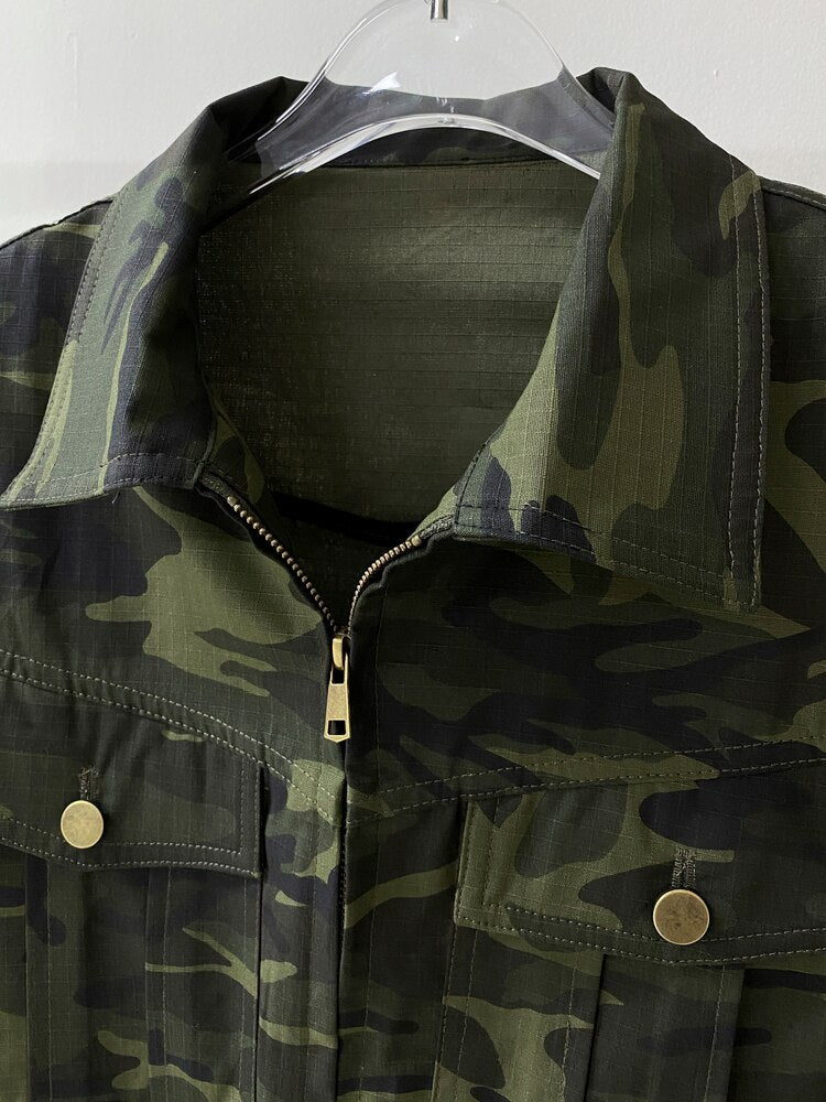 Women's Camouflage Denim Vest - Sleeveless, Zip-Front, Utility - Image 3