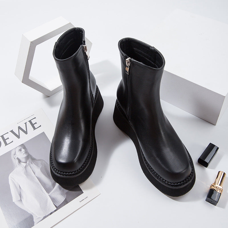 Black Platform Ankle Boots for Women - British Style Chelsea Inspired - Image 2