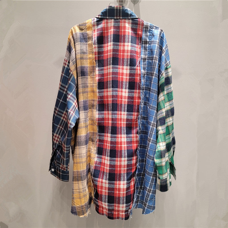 Women's Retro Harajuku Patchwork Plaid Loose Fit Shirt Top - Image 2