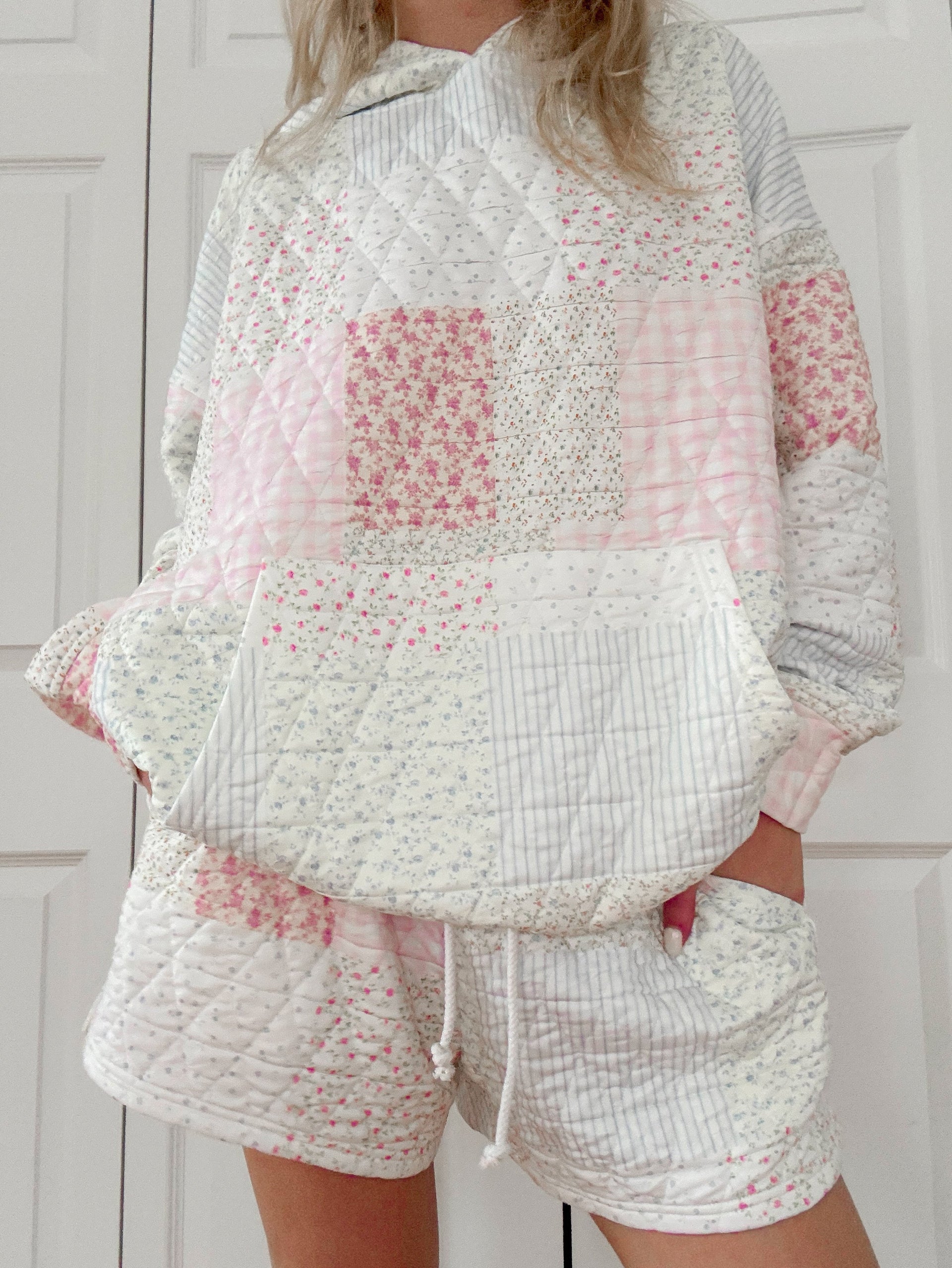 Quilted Pastel Shorts - Cotton Patchwork Cottagecore Lounge
