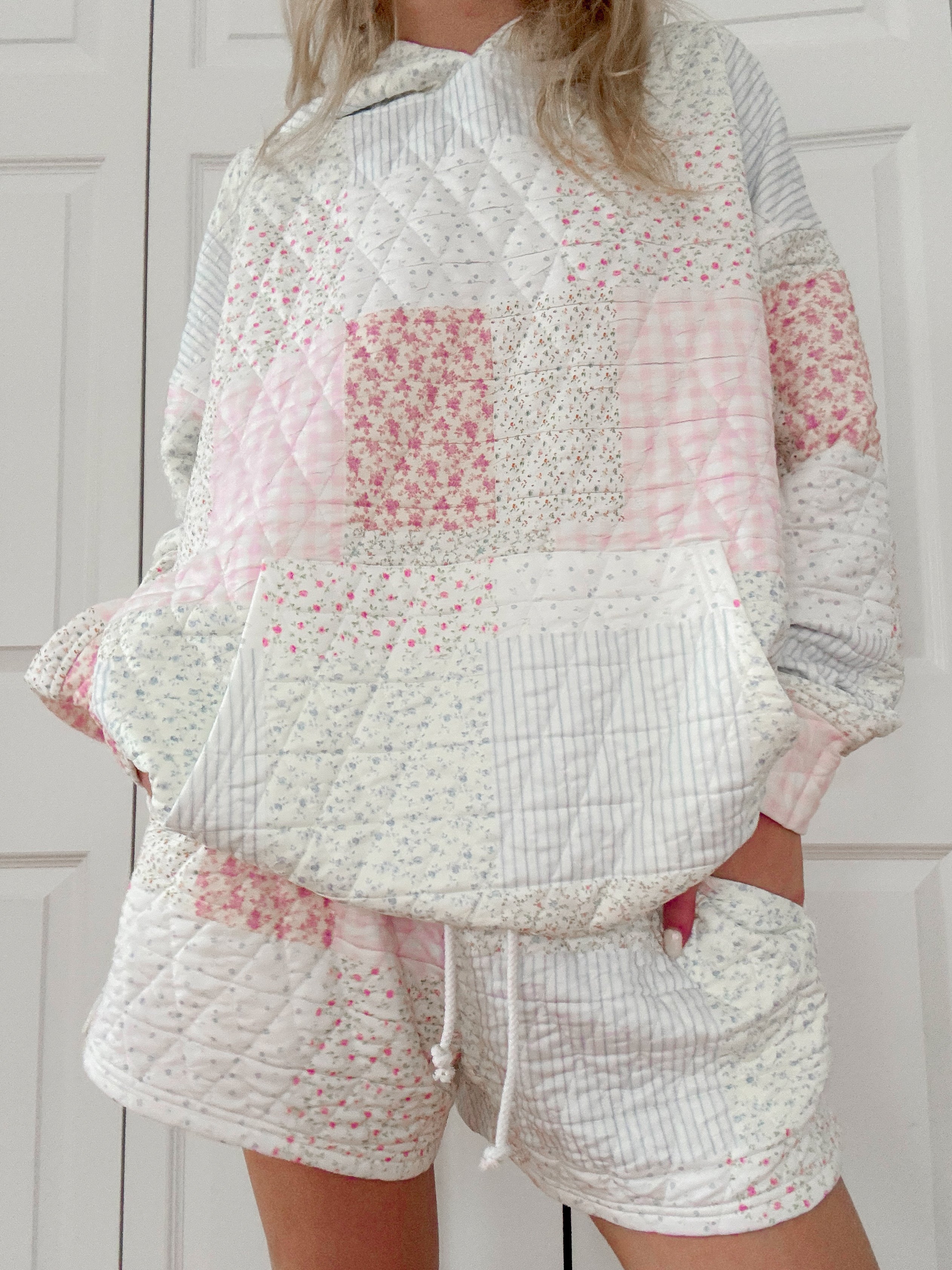Quilted Pastel Shorts - Cotton Patchwork Cottagecore Lounge