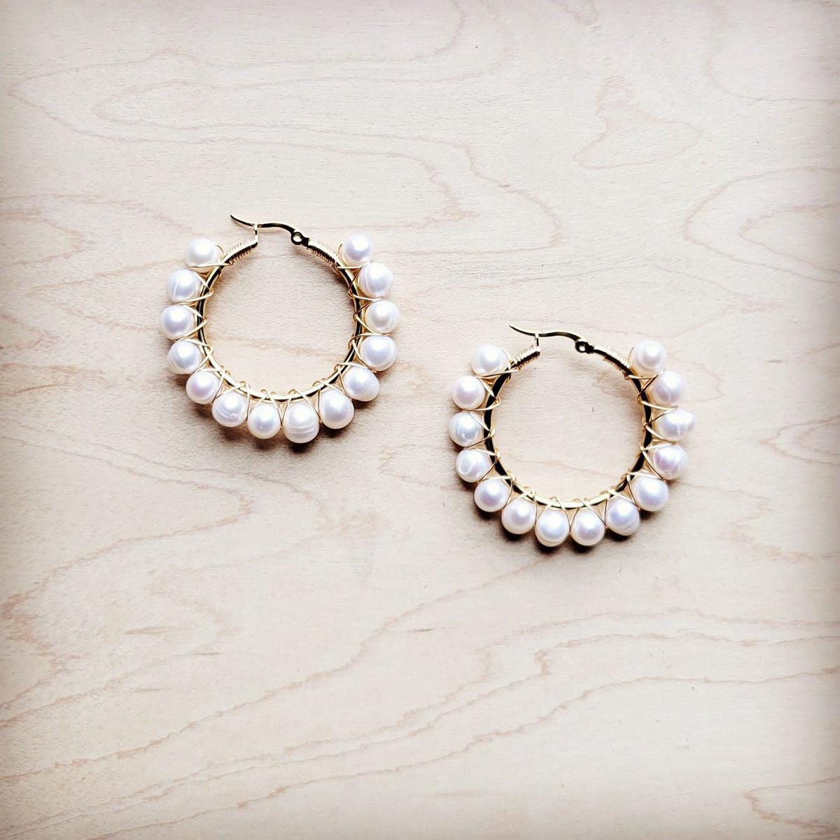 Wire Wrapped Freshwater Pearl Hoop Earrings