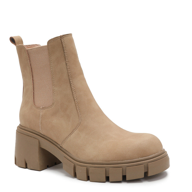 Women's Chunky Lug Sole Chelsea Boots - Black & Brown Platform - Image 8