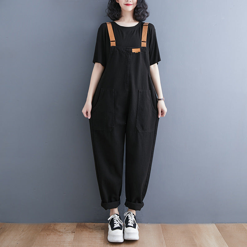 Women's Harajuku Style Black Denim Overalls Jumpsuit - Image 4