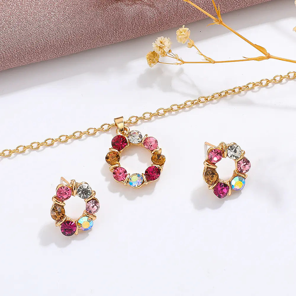 Colorful Gemstone Jewelry Set with Necklace and Earrings