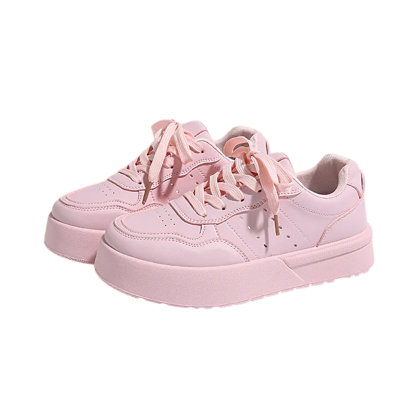 Women's light pink and light blue lace-up platform sneakers with a chunky sole design
