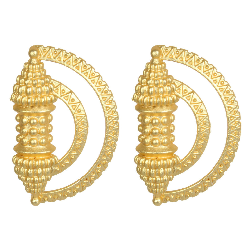Matte Gold Brass Earrings with Intricate Handcrafted Detailing