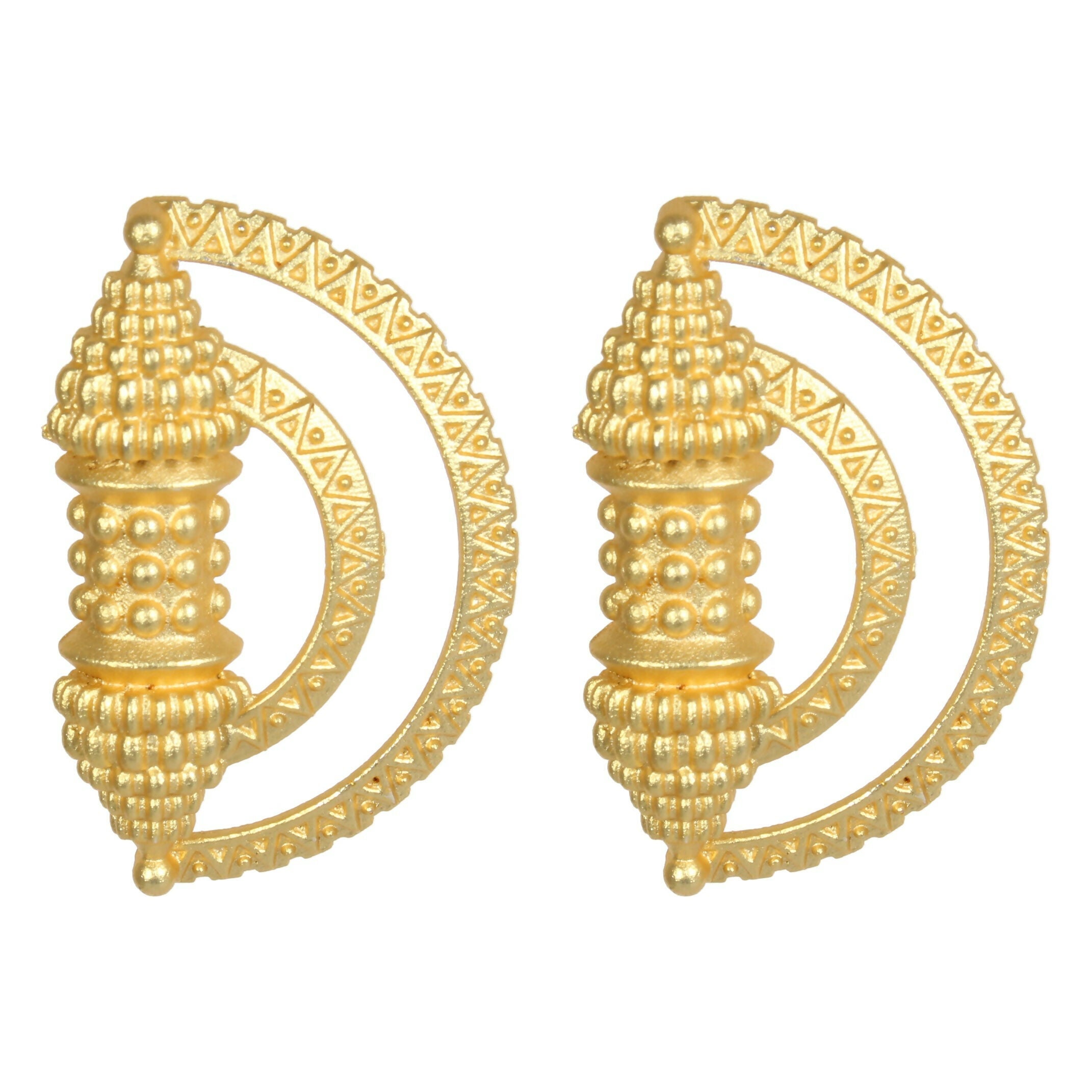 Matte Gold Brass Earrings with Intricate Handcrafted Detailing