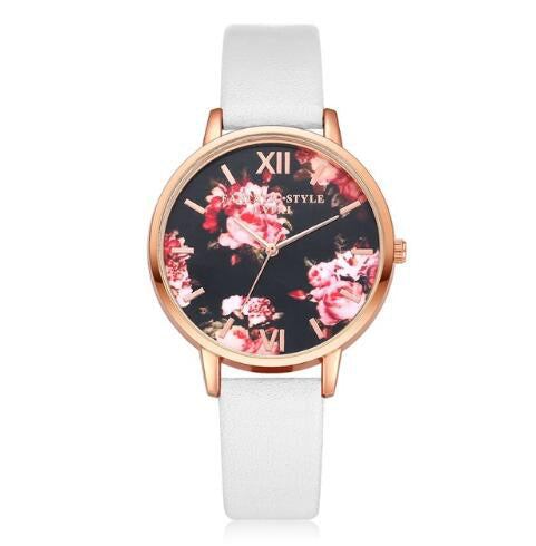 Women's Harajuku Floral Dial Quartz Watch with Leather Strap - Image 2