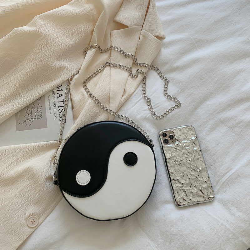 Black and White Yin Yang Round Crossbody Messenger Bag - Image 5
