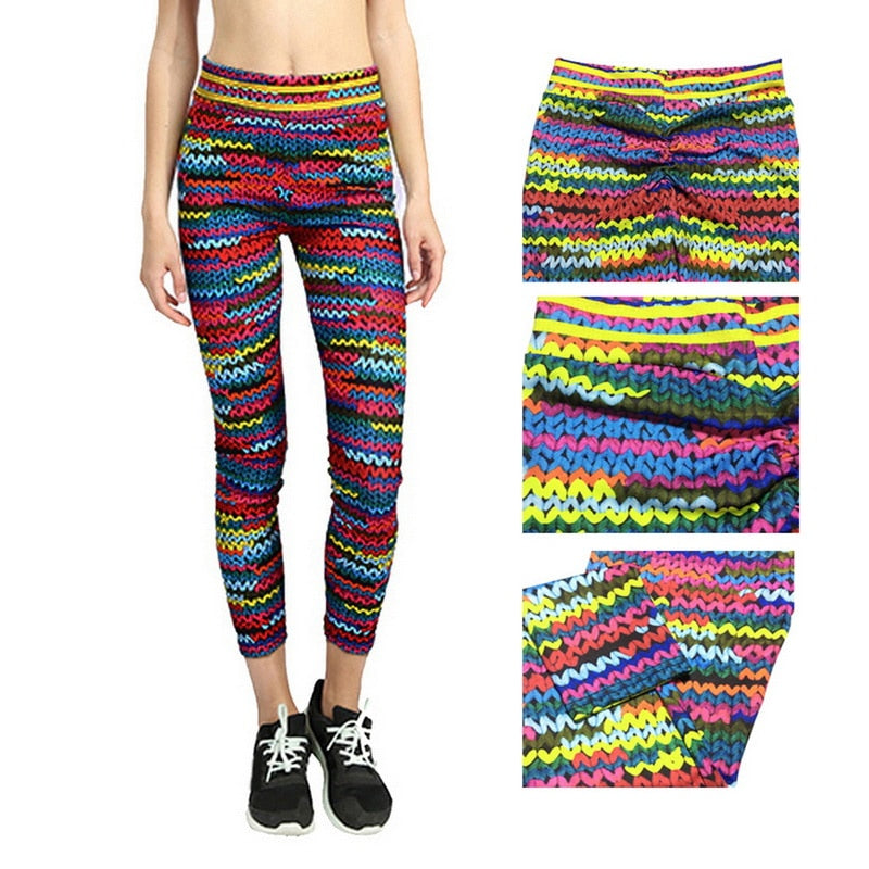 Multicolor Knit Print High-Waist Performance Yoga Leggings - Image 2