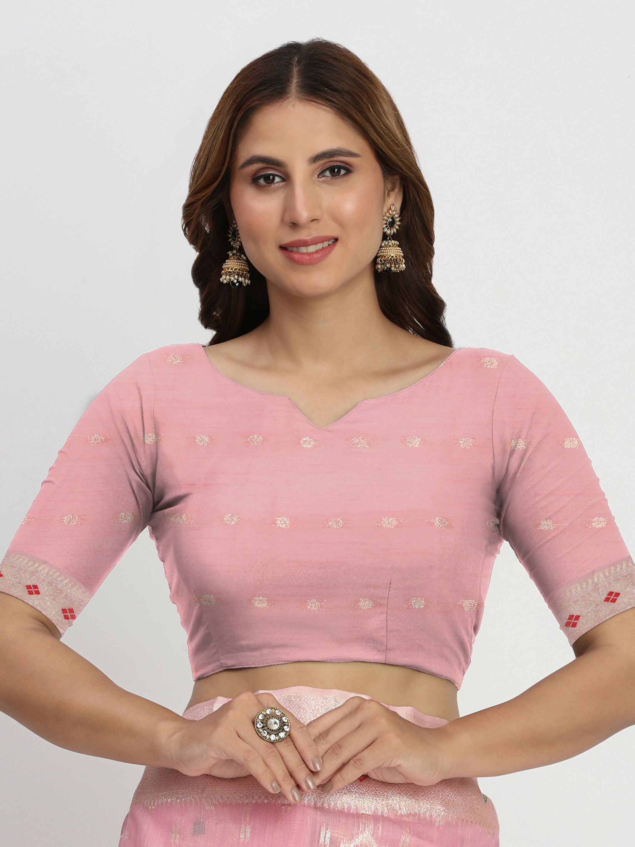 Light Pink Linen Cotton Saree with Matching Blouse