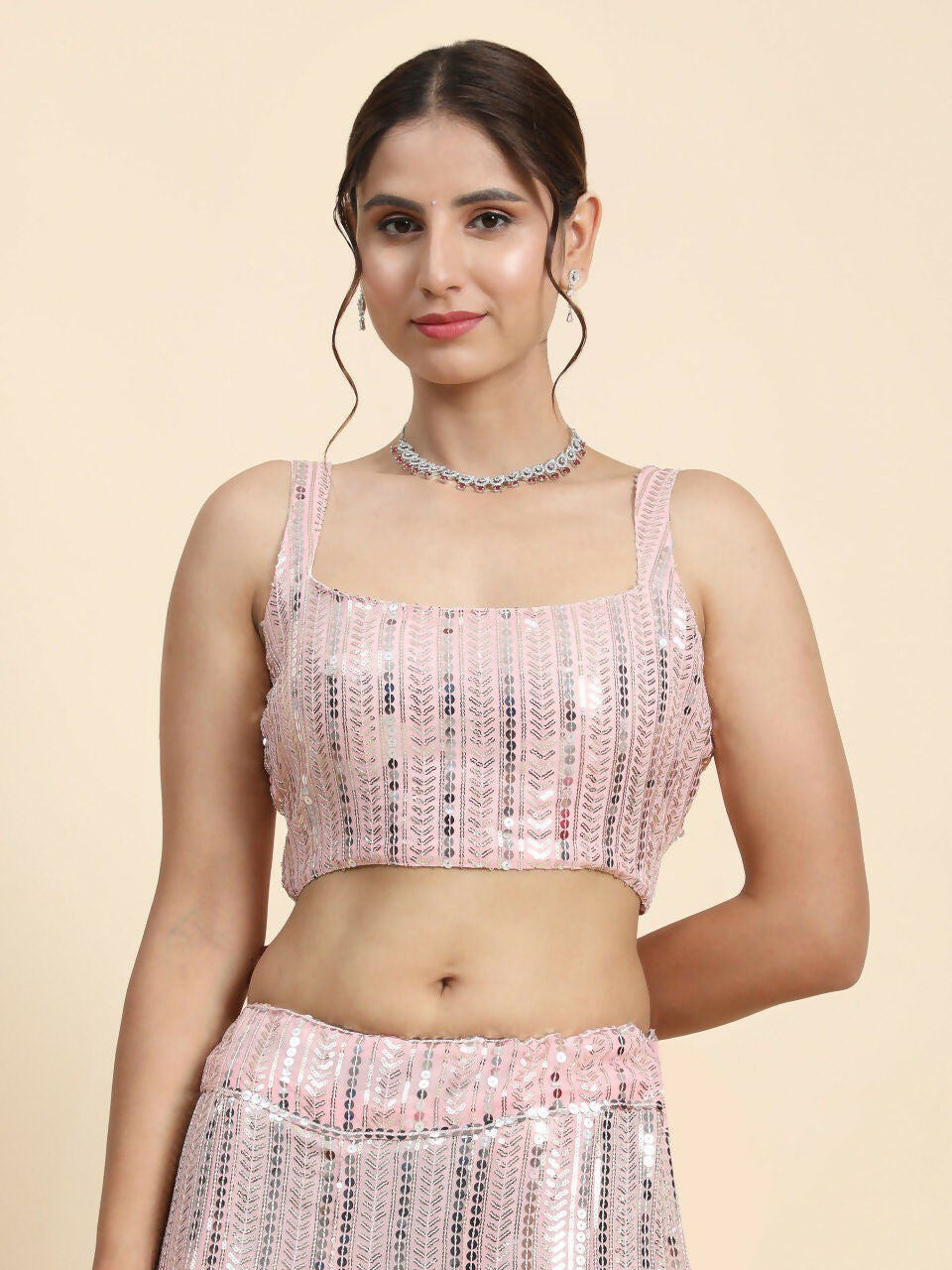 Premium Pink Faux Georgette Lehenga with 3MM and 7MM Sequin Work