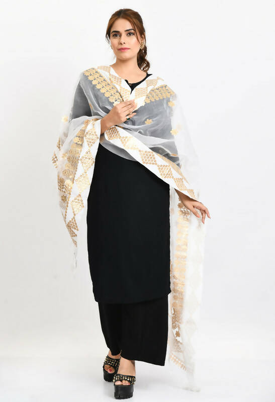 White Organza Gotta Patti Bridal Dupatta for Ethnic Wear