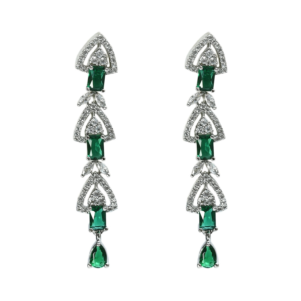 Silver-Plated American Diamond Green Choker Necklace Set