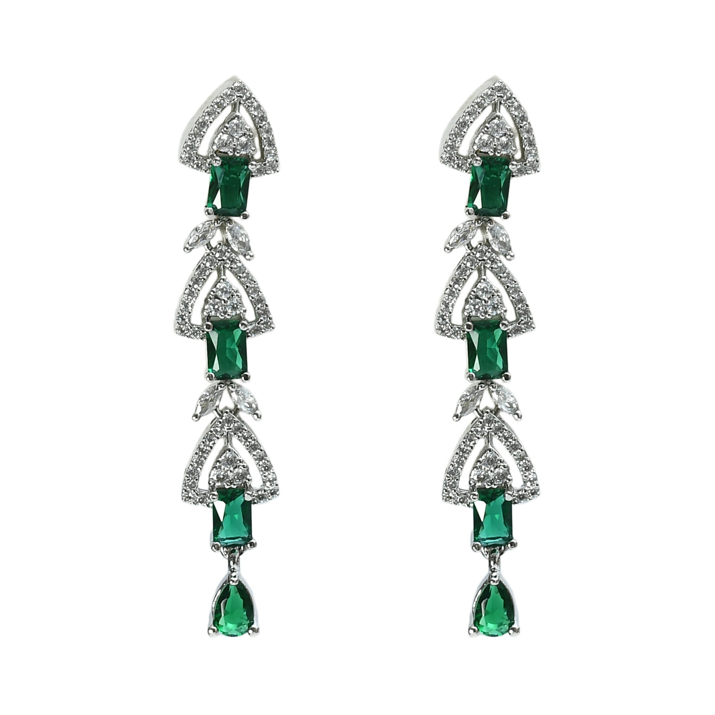 Silver-Plated American Diamond Green Choker Necklace Set