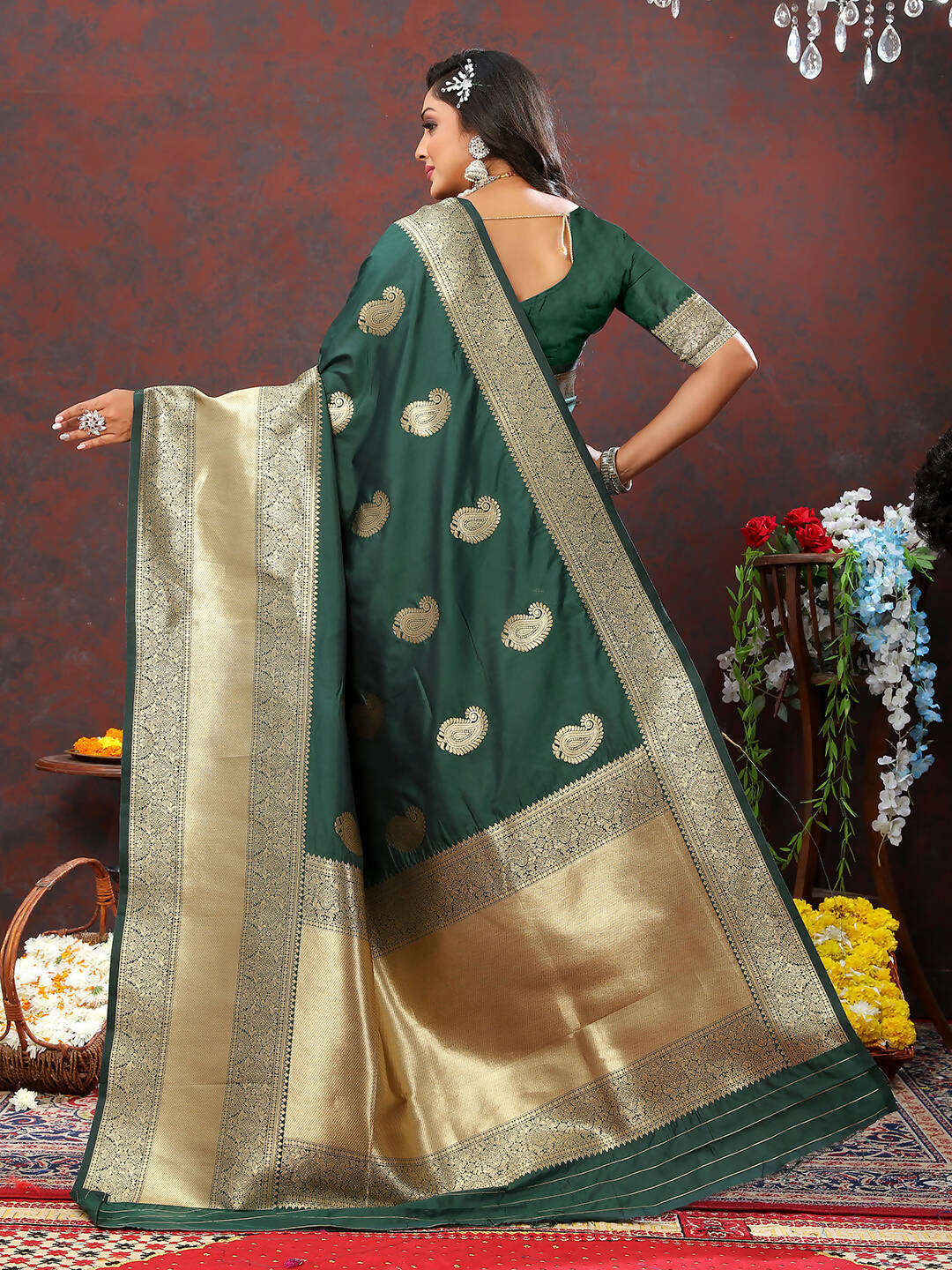 Green Soft Silk Saree with Elegant Gold Zari Weaving Design