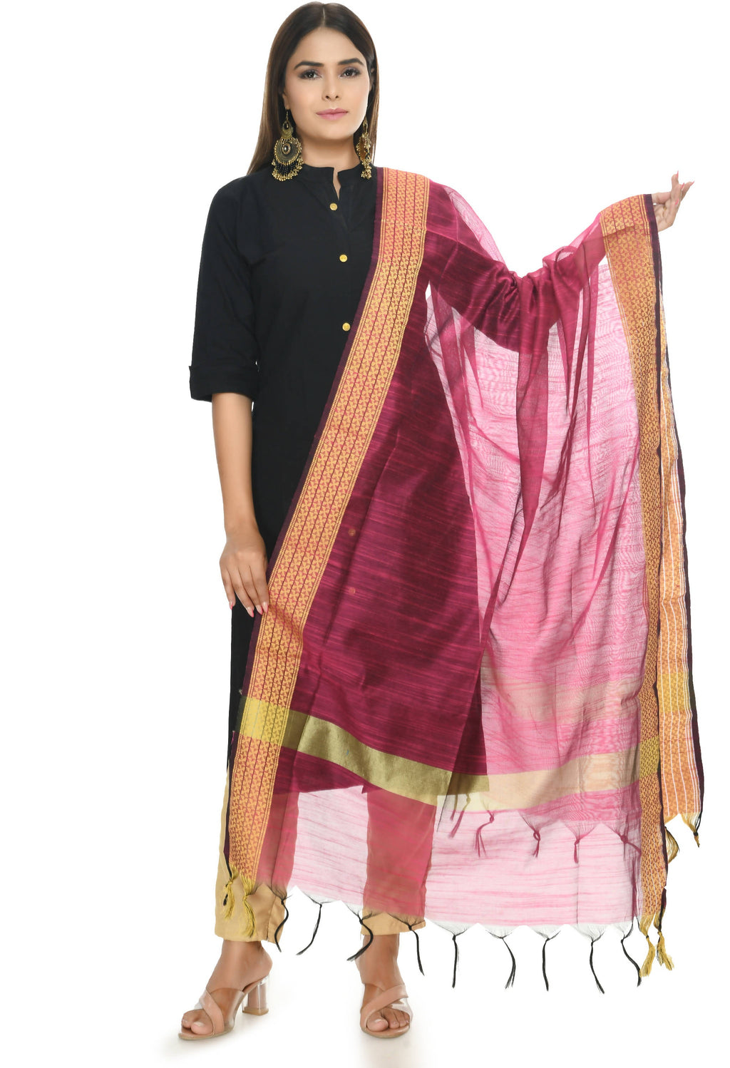 Pink Handloom Cotton Dupatta - Soft Breathable Traditional Drape