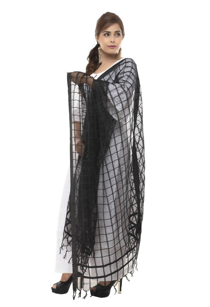 Black Kota Cotton Square Dupatta for Casual Ethnic Wear