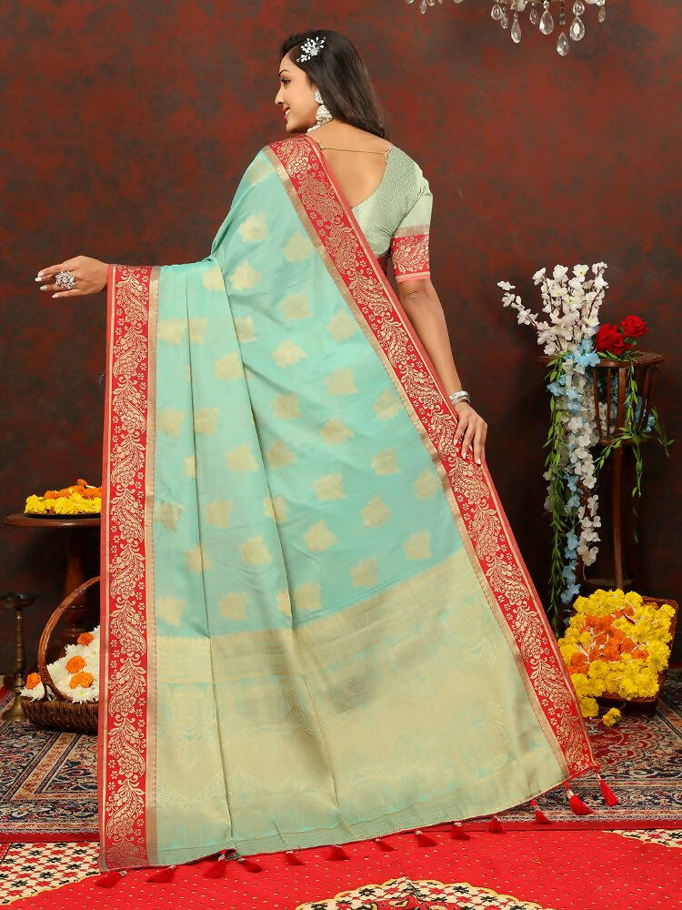 Skyblue Cotton Saree with Traditional Zari Weaving Design