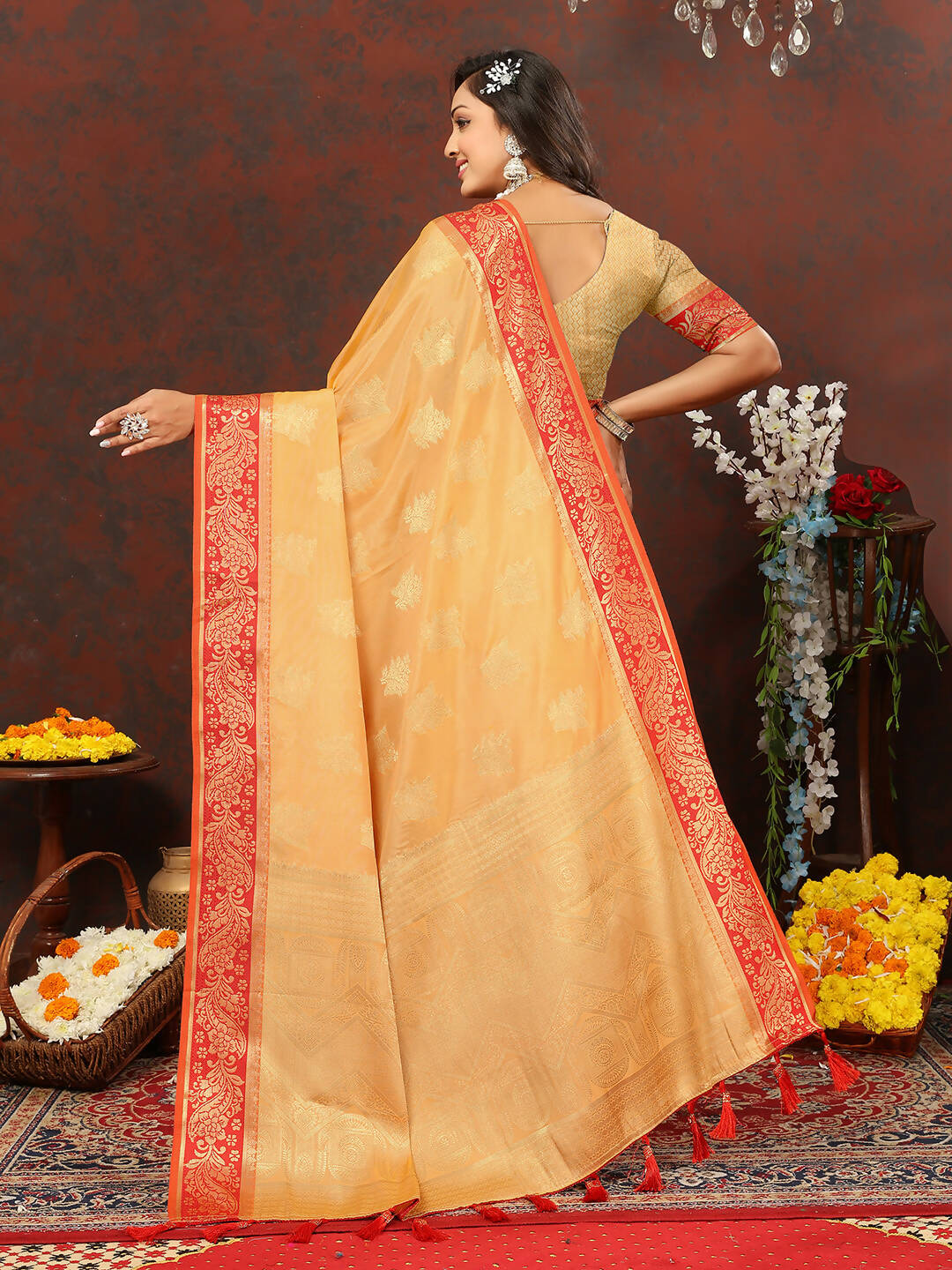 Gold Woven Cotton Saree with Traditional Zari Weaving Design