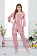 Close up of dusty peach heavy muslin fabric kurta set