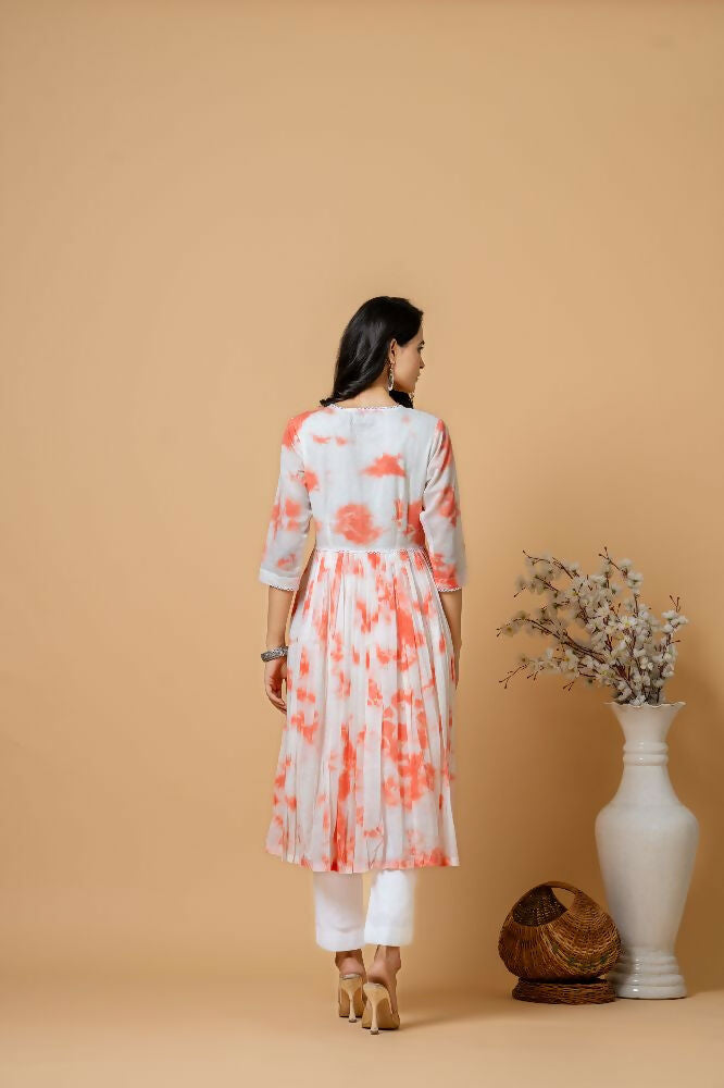 Peach Tie & Dye Kurta Pant Set - Comfortable Cotton Ethnic Wear