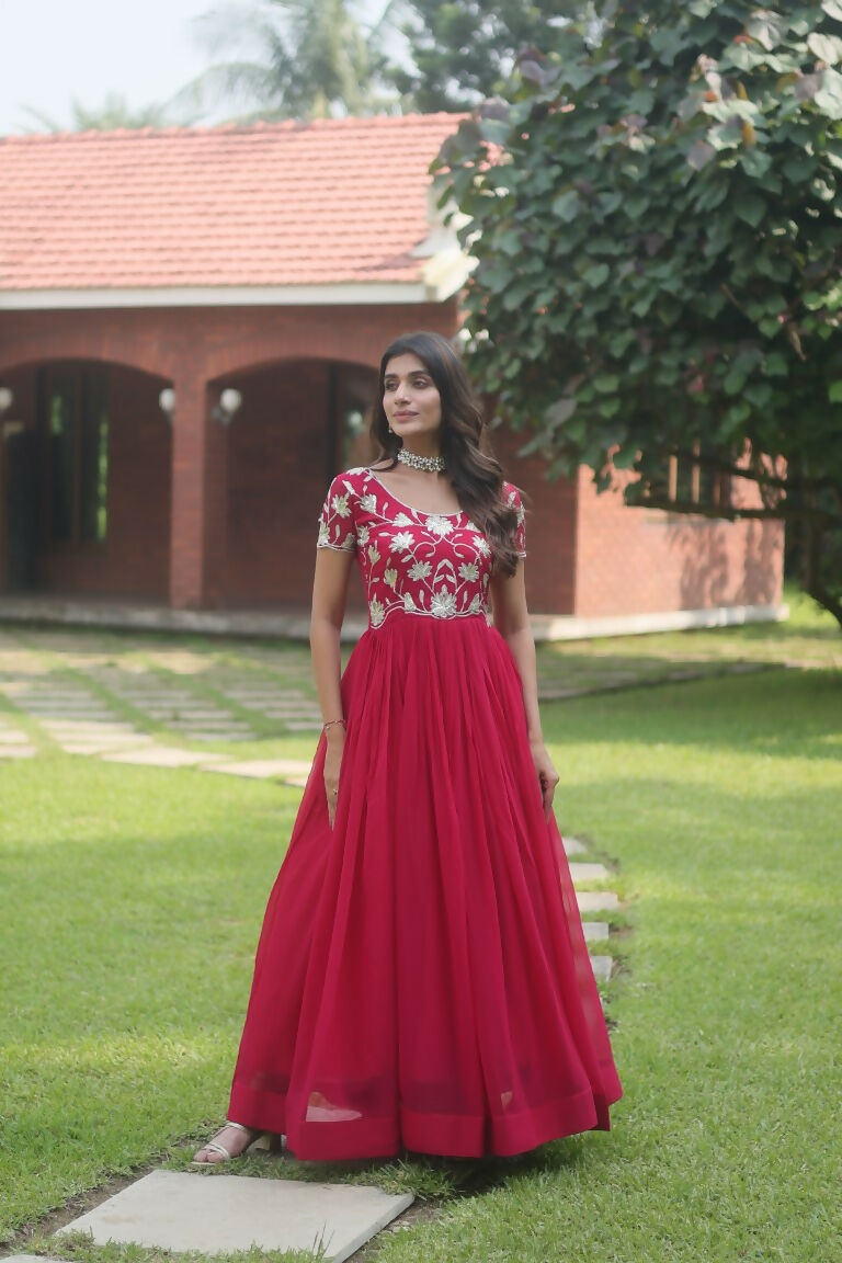 Rani Pink Sequins Embroidered Faux Blooming Anarkali Dress