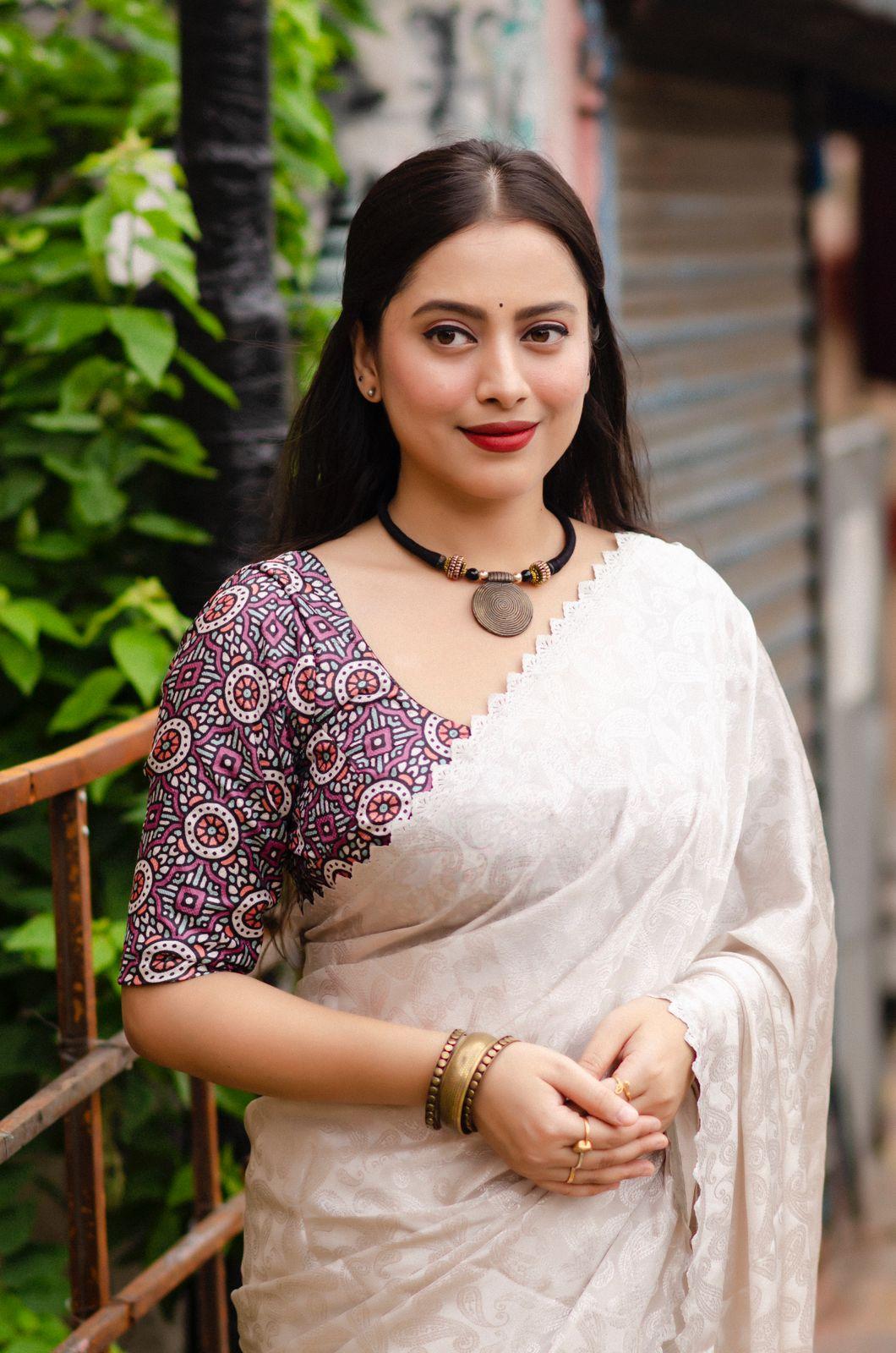 Grey Poly Silk Ethnic Motifs Saree with Unstitched Blouse - Hiral Fashion