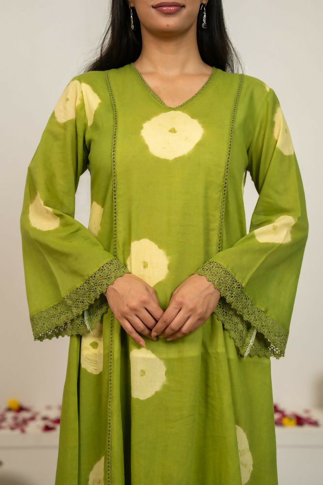 Green Tie & Dye Cotton Suit Set for Everyday Wear