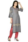 Grey cotton rayon kurta set with a 2-piece matching design