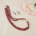 Multi-color printed glass marble beads and white pearl necklace for women