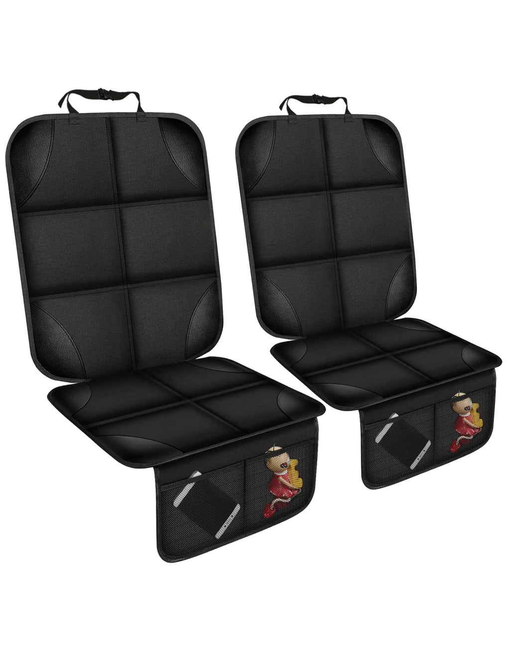 OpNelDum Car Seat Protector for Child Car Seat Thick Padding Seat Protector Under Baby Car Seat 600D Waterproof Non-Slip Fabric Car Seat Cover for Child and Pet with Pockets (Black 2 pcs)