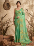 Green Tissue Silk Saree with subtle sheen and matching blouse