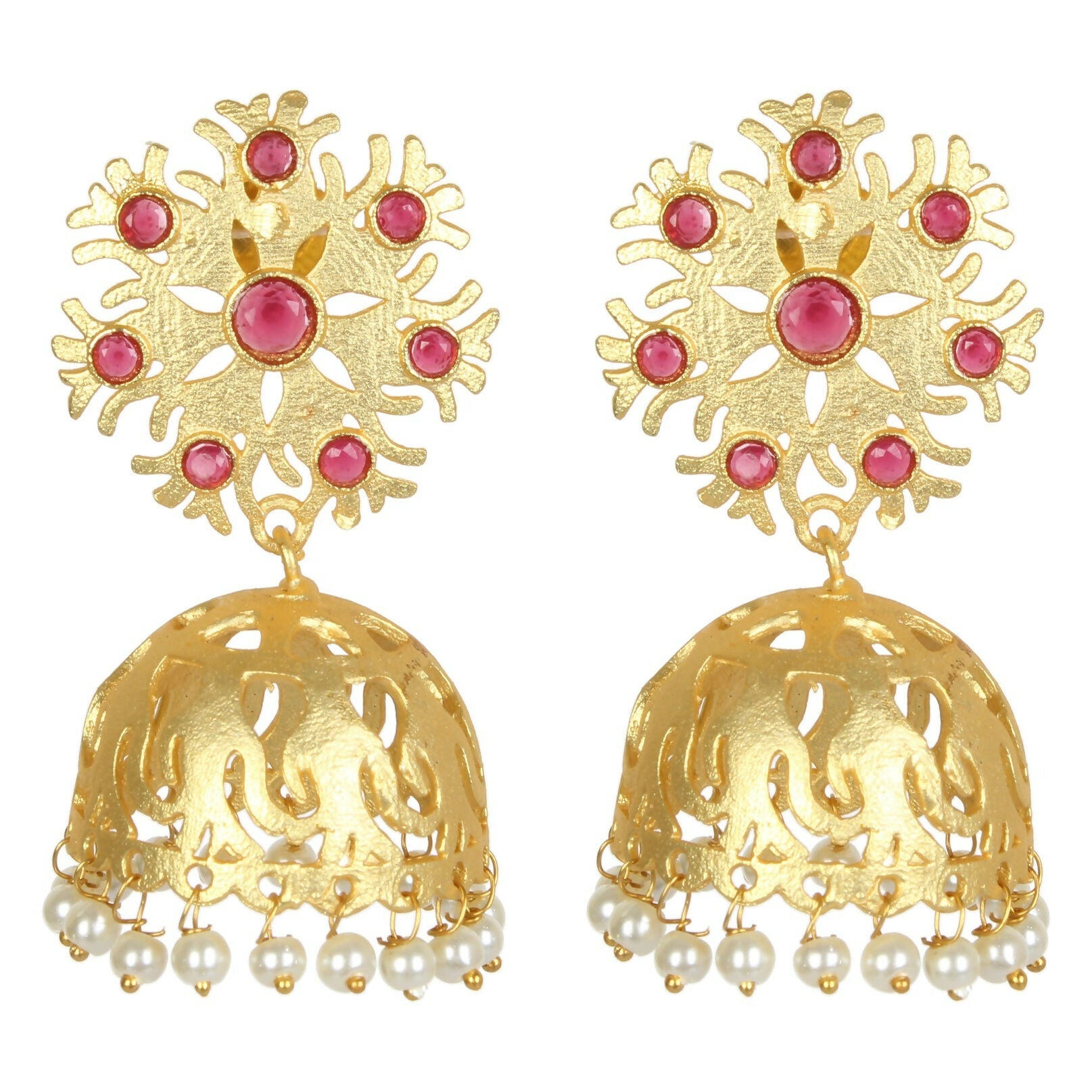 Artisan Matte Gold Brass Jhumka Earrings - Intricate Drop Design