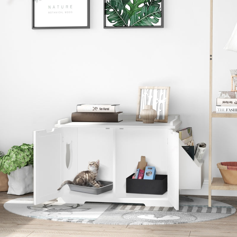 White Wooden Cat Litter Box Enclosure and Side Table - Image 2