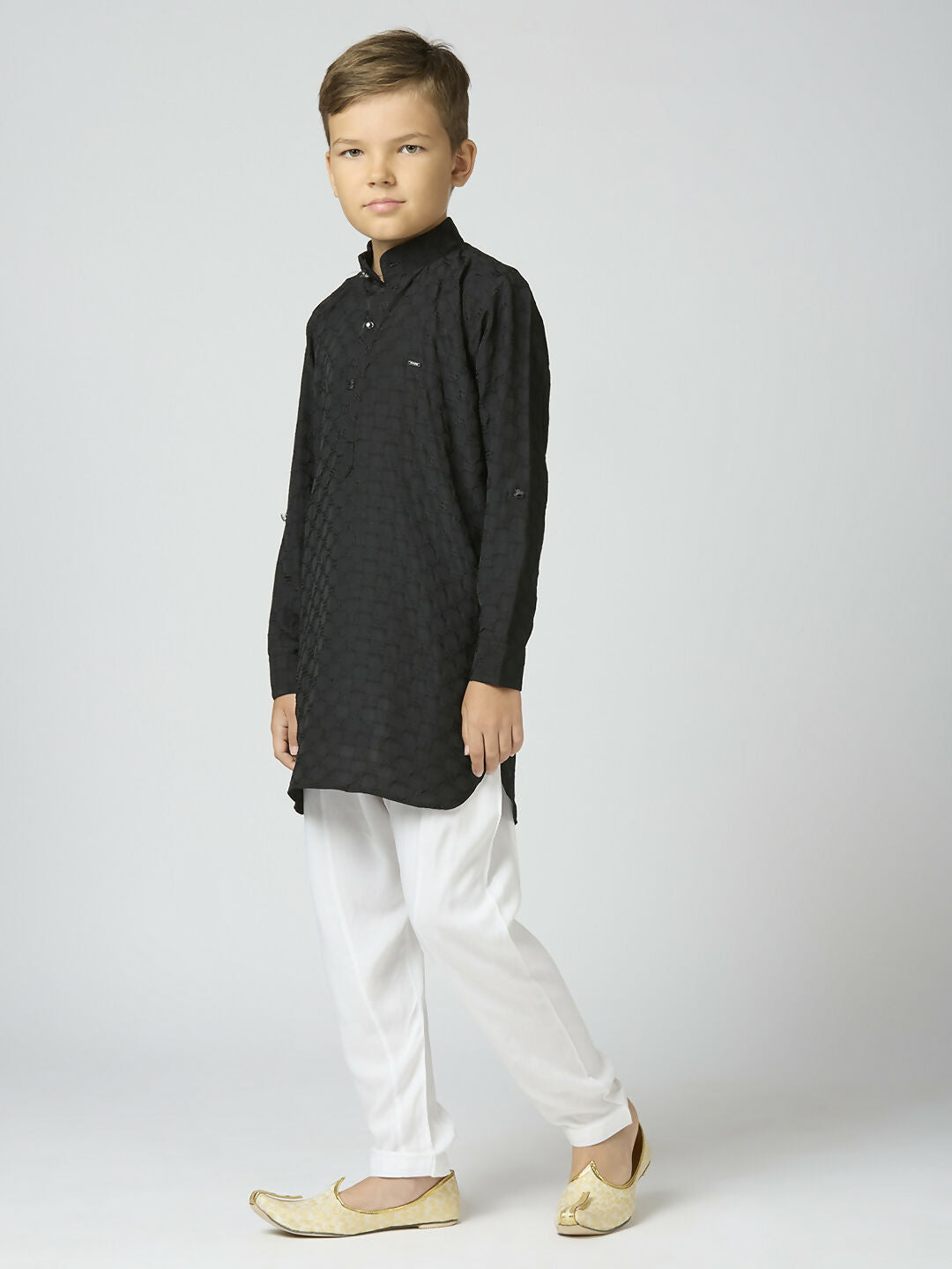 Boys Black Cotton Kurta and Pyjama Set for Festive Occasions