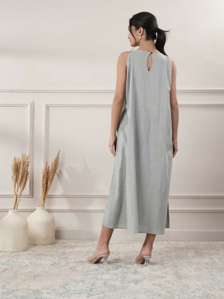 Women's Sleeveless Grey Midi Dress Minimalist Resort Wear