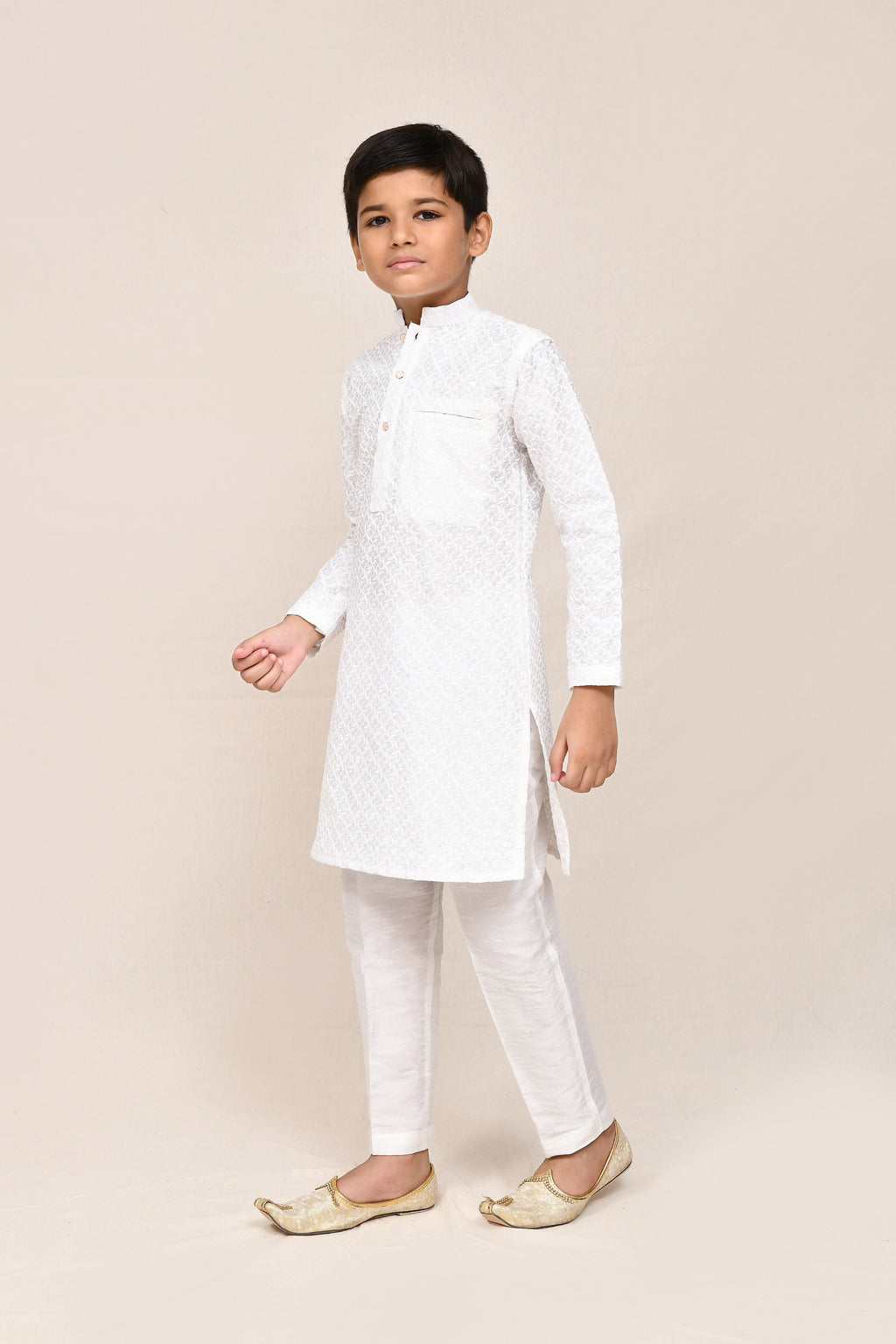 Women's White Art Silk Kurta Set with Straight Fit Pant