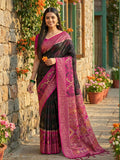 Sophisticated Black Pochampally silk saree with intricate traditional weaves