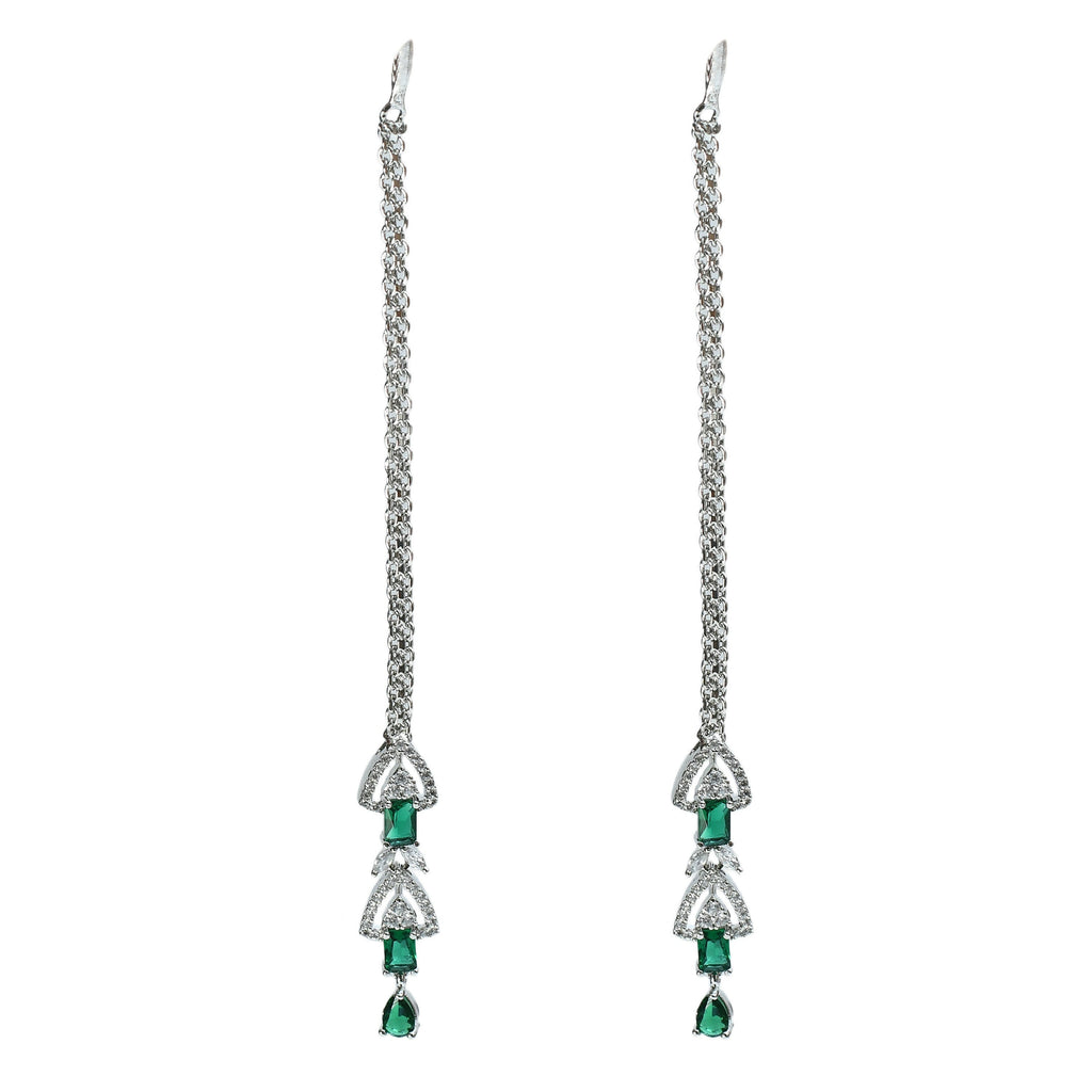 Silver-Plated American Diamond Green Choker Necklace Set