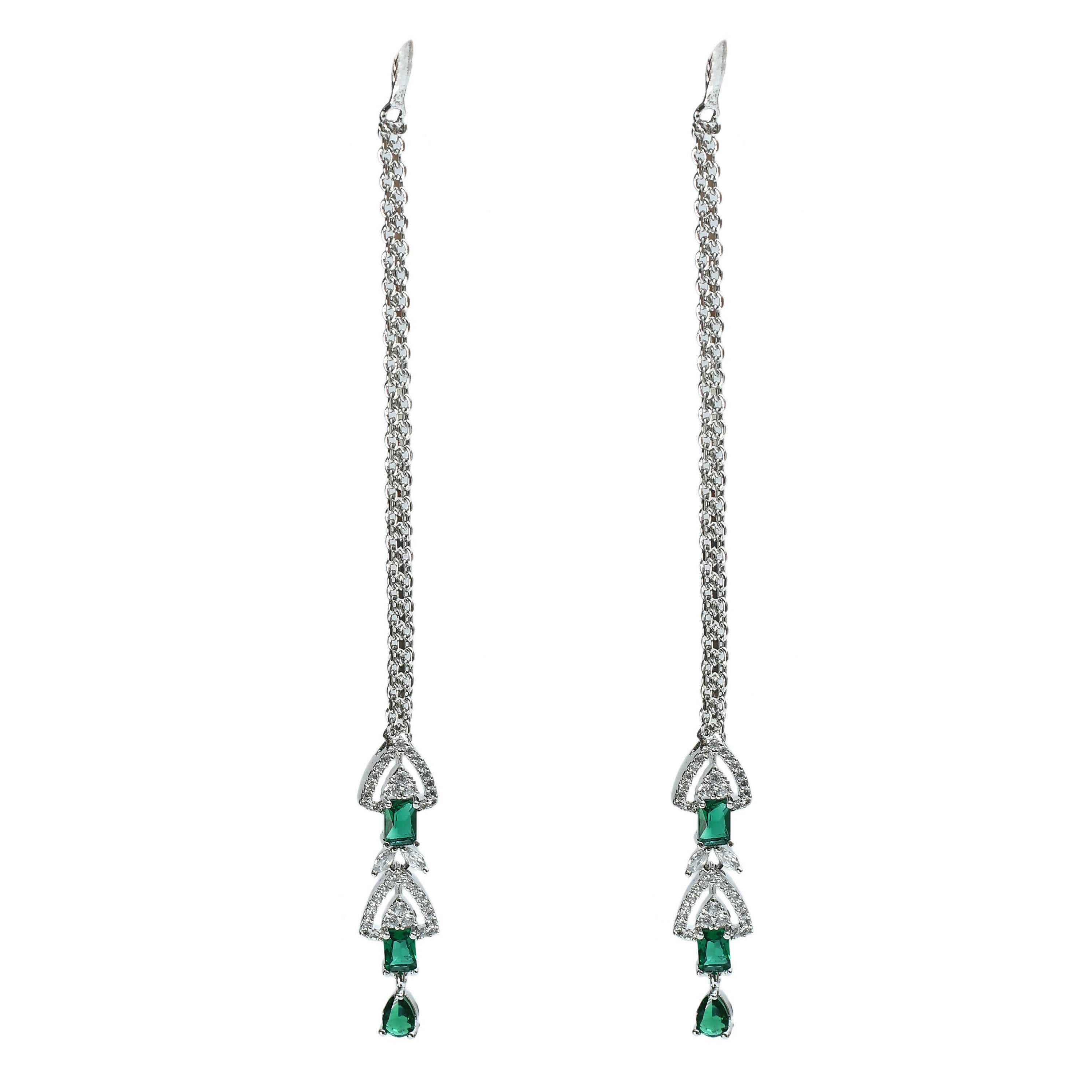 Silver-Plated American Diamond Green Choker Necklace Set