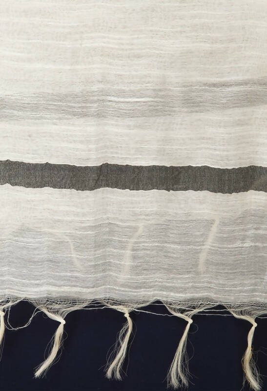 Off White Cotton Dupatta with Black Temple Border