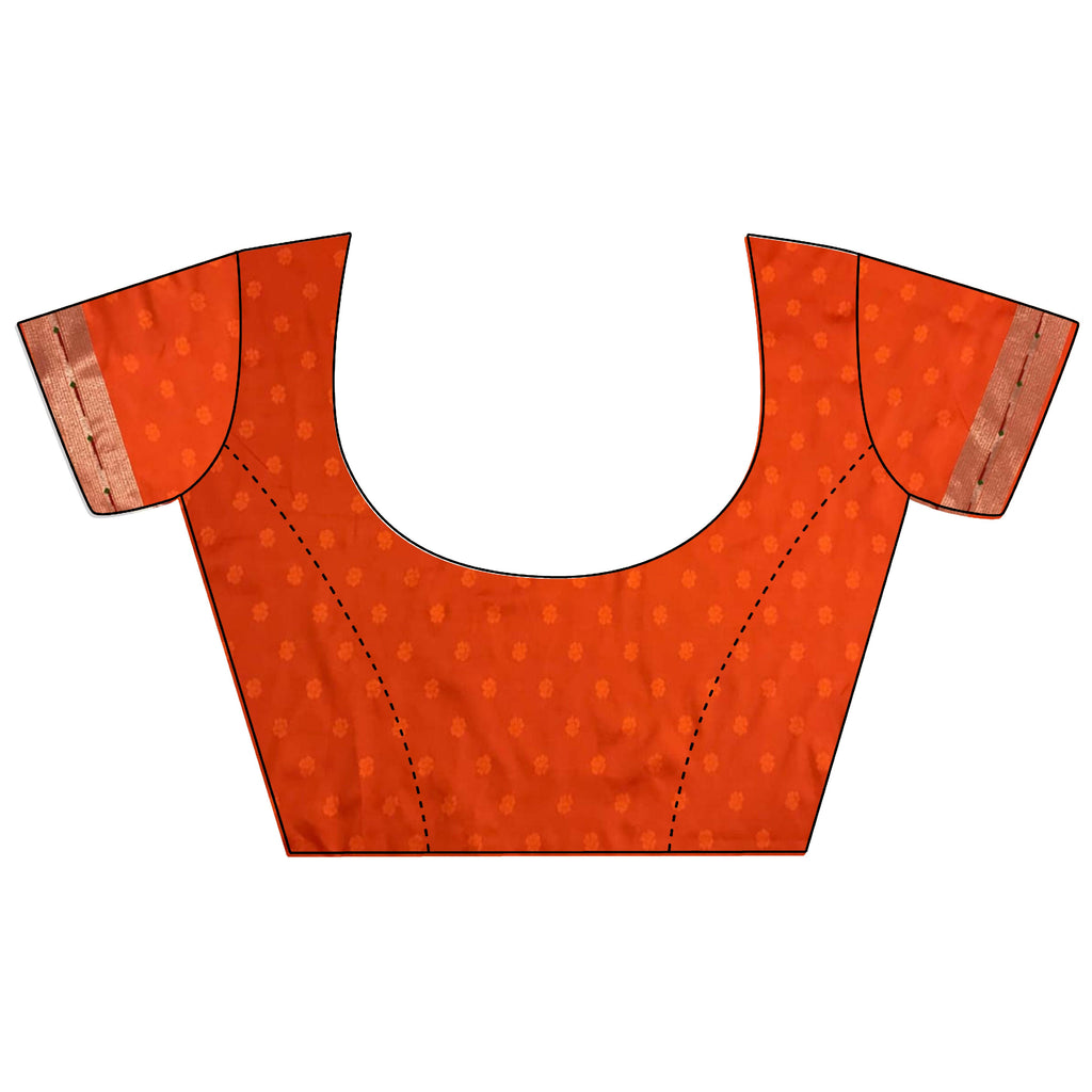 Orange Peacock & Floral Motif Soft Silk Kanchipuram Saree