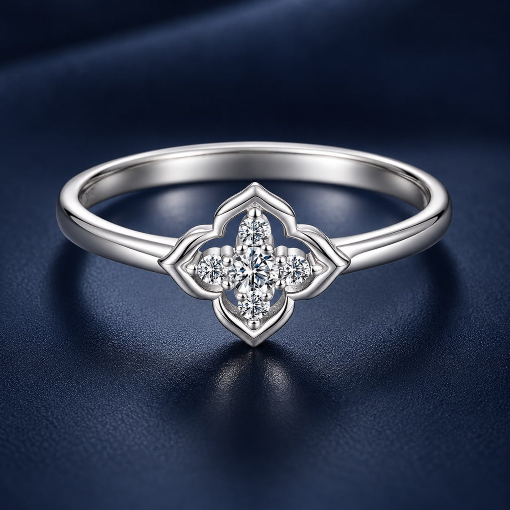 925 Sterling Silver White Gold Plated Moissanite Size 6 Ring for Women