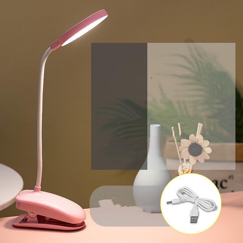 Modern minimalist desk lamp with eye-care LED technology in pink or white.