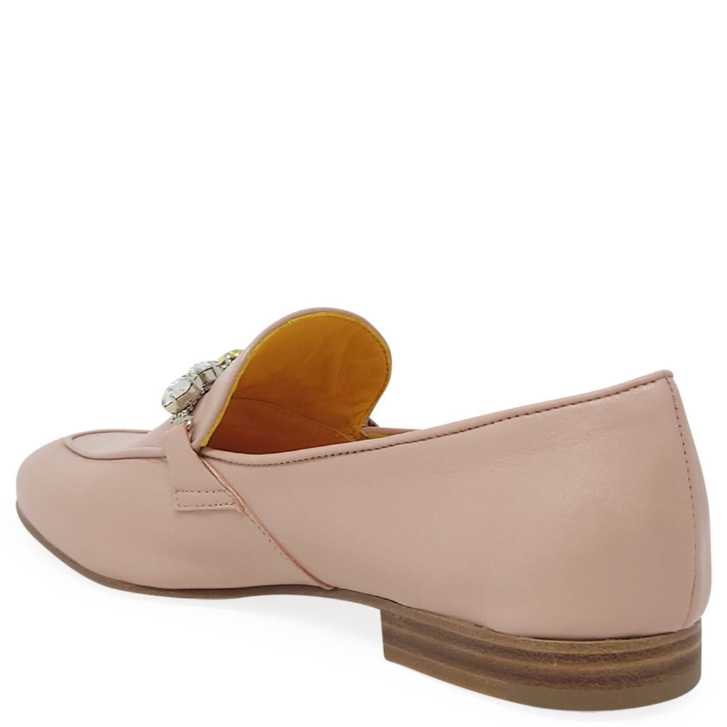 Pink Leather Flat Jeweled Loafer