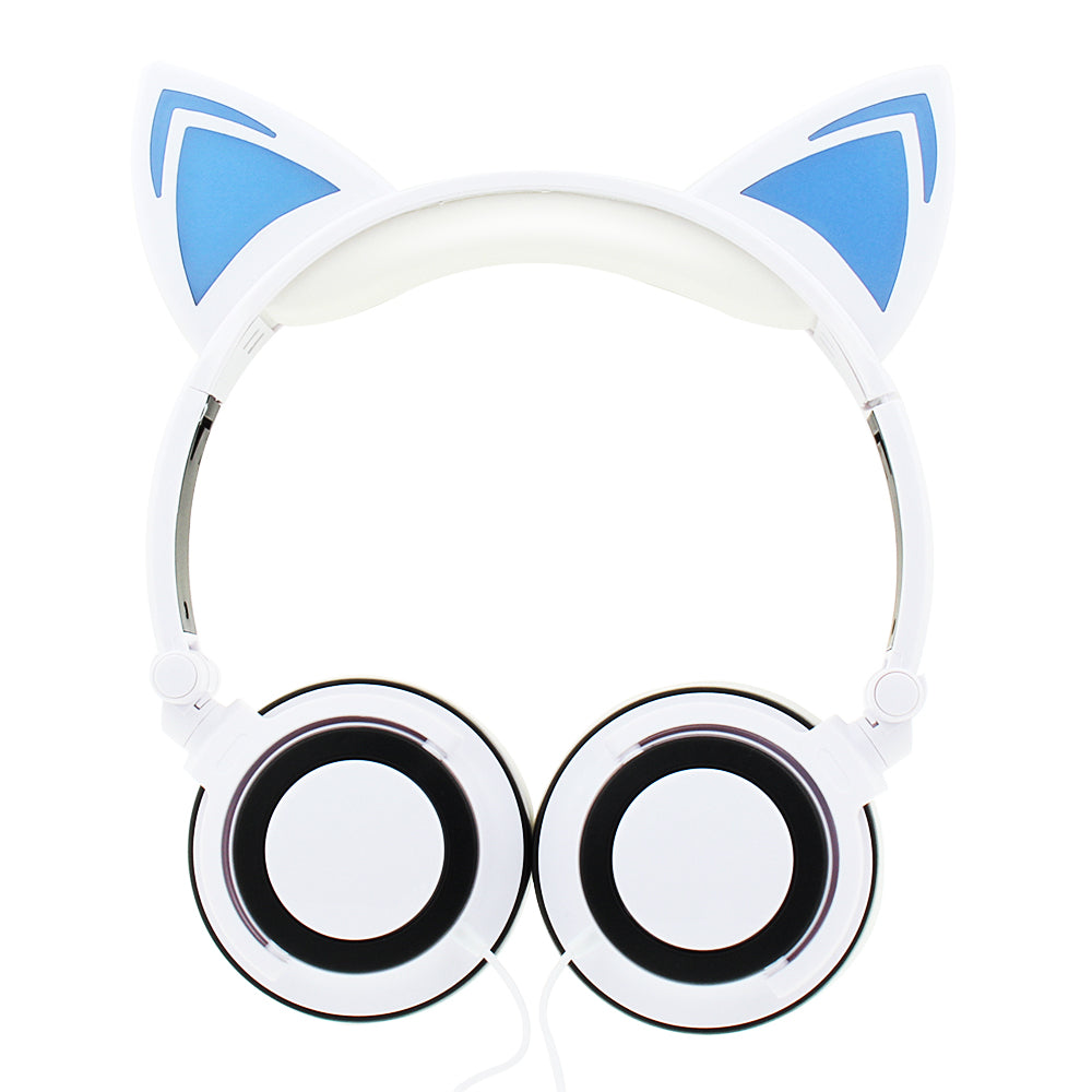 Purple Cat Ear Kids Headphones with LED Lights & Safe Volume Control