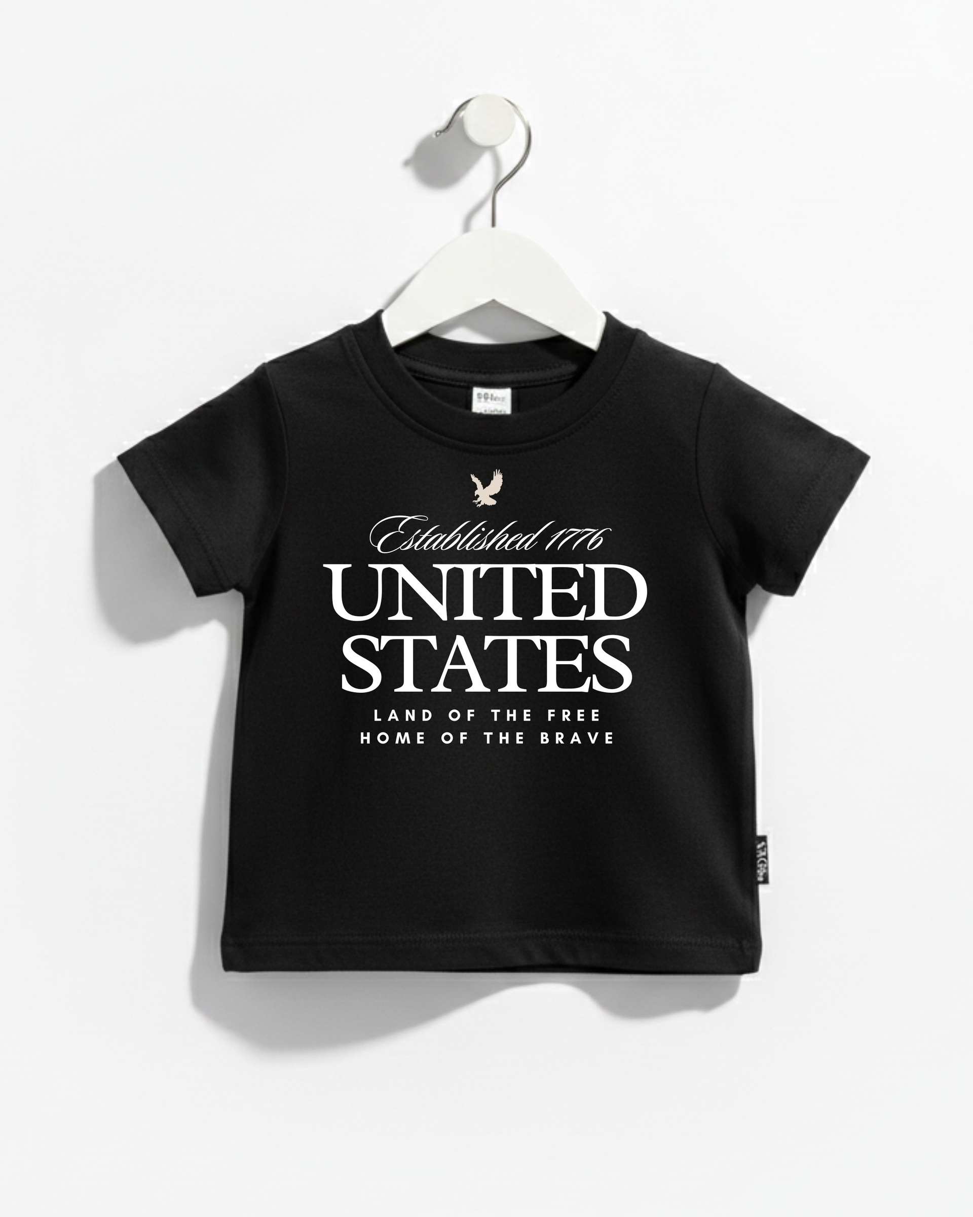 A soft 100% cotton kids t-shirt featuring a Land of the Free graphic design