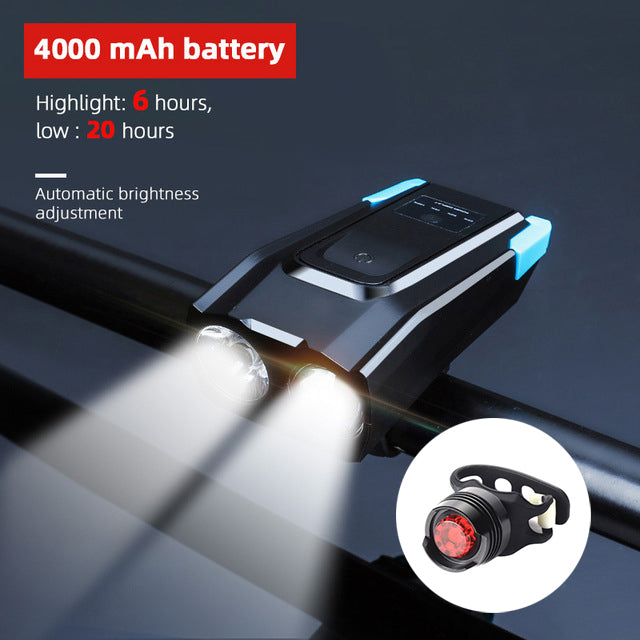 800 Lumen USB Rechargeable Bike Headlight with Integrated Horn